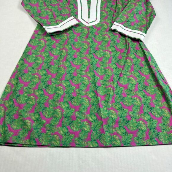 Lauren Gold Shift Dress 3/4 Sleeve Leaf Print V-Neck Preppy Resort Wear Size 2 - Picture 2 of 11